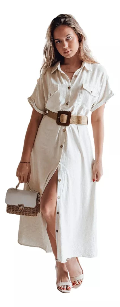 Women's light brown dress with belt Armina 