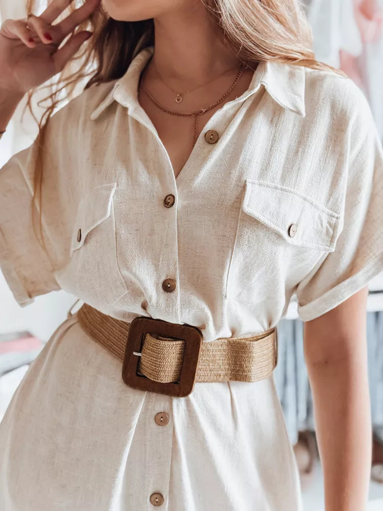 Women's light brown dress with belt Armina 