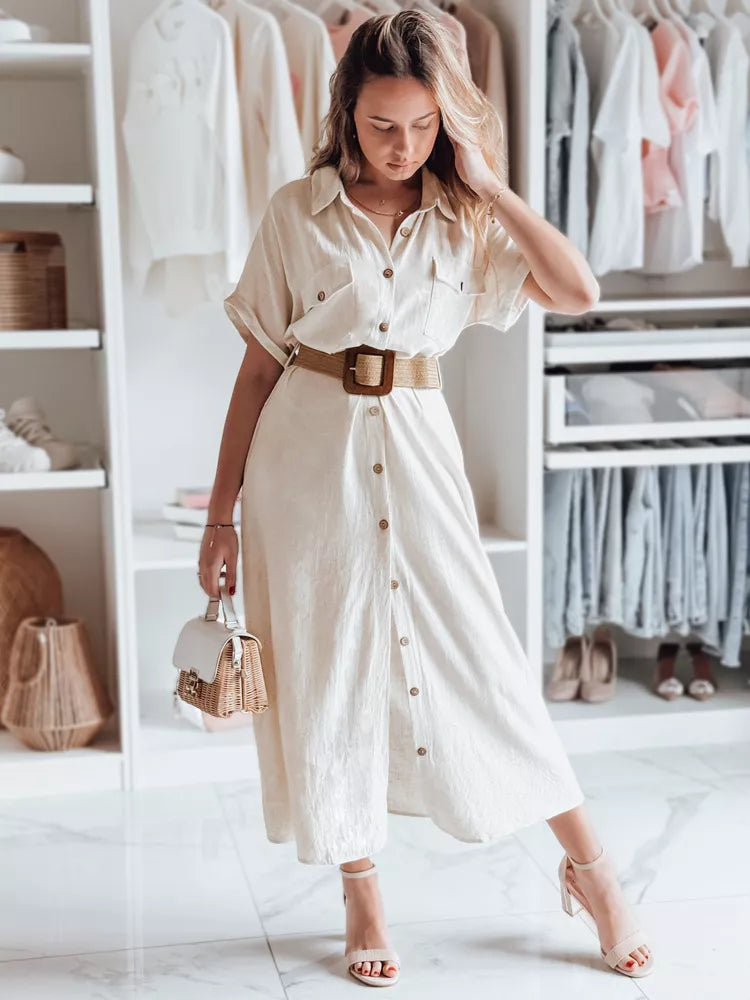 Women's light brown dress with belt Armina 