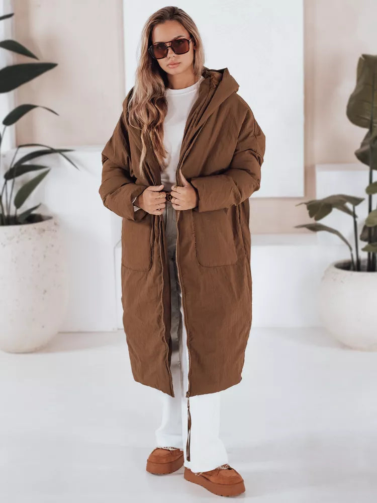 Women's quilted long brown jacket Bren