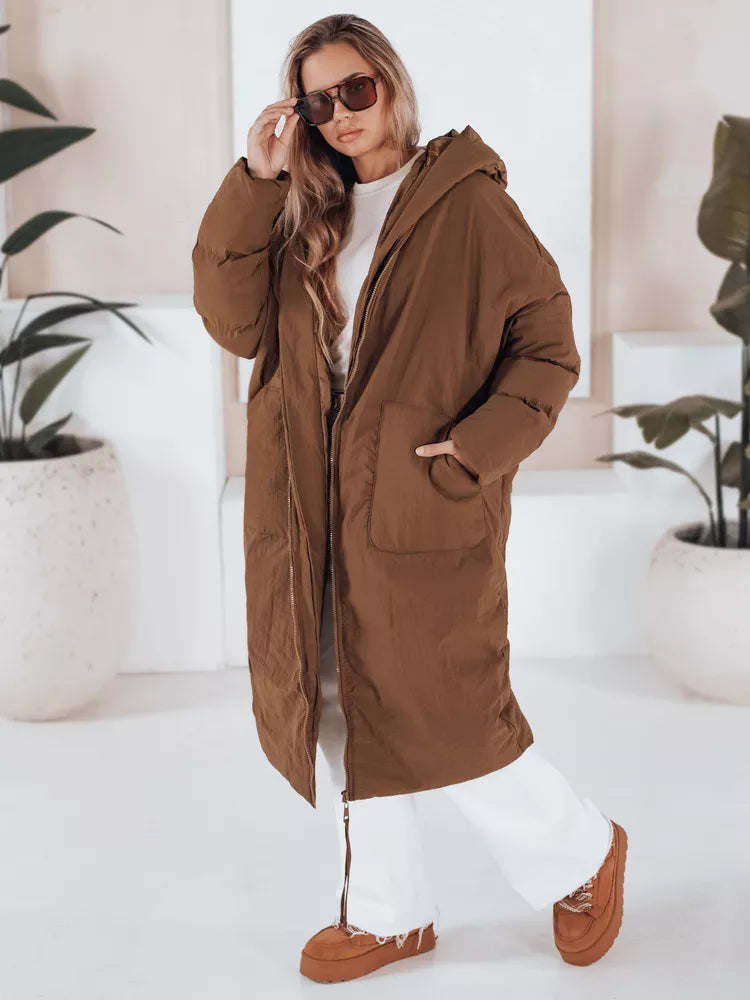 Women's quilted long brown jacket Bren