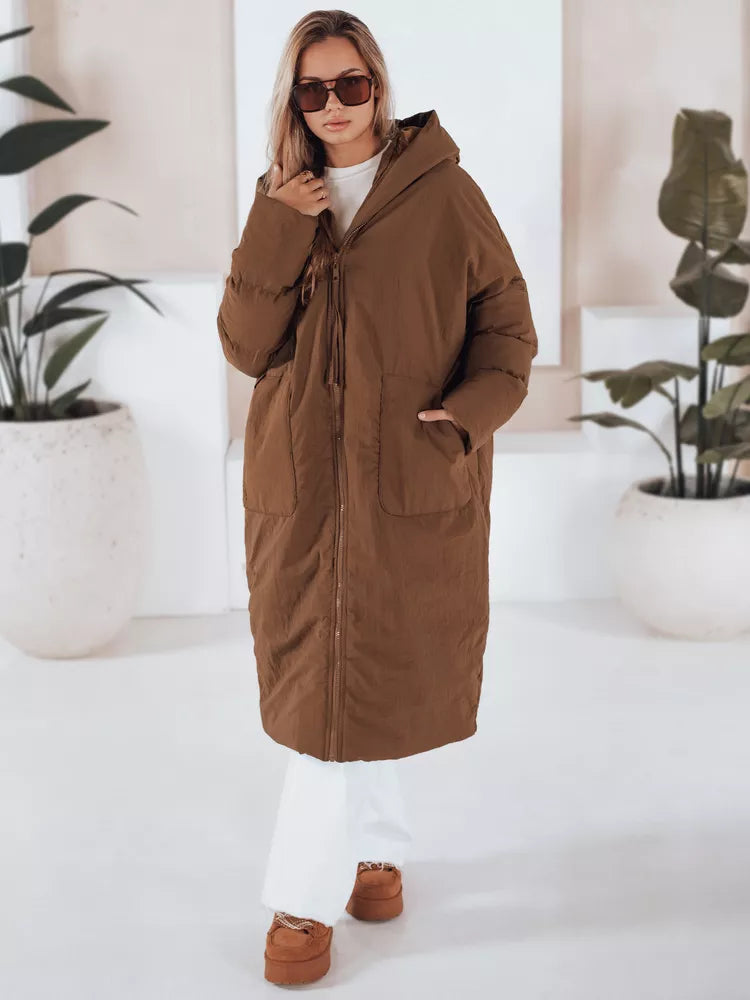 Women's quilted long brown jacket Bren
