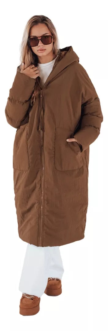 Women's quilted long brown jacket Bren
