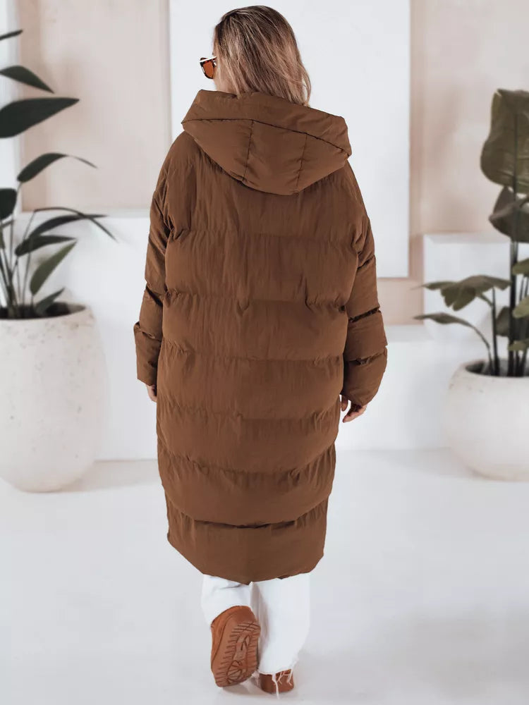 Women's quilted long brown jacket Bren