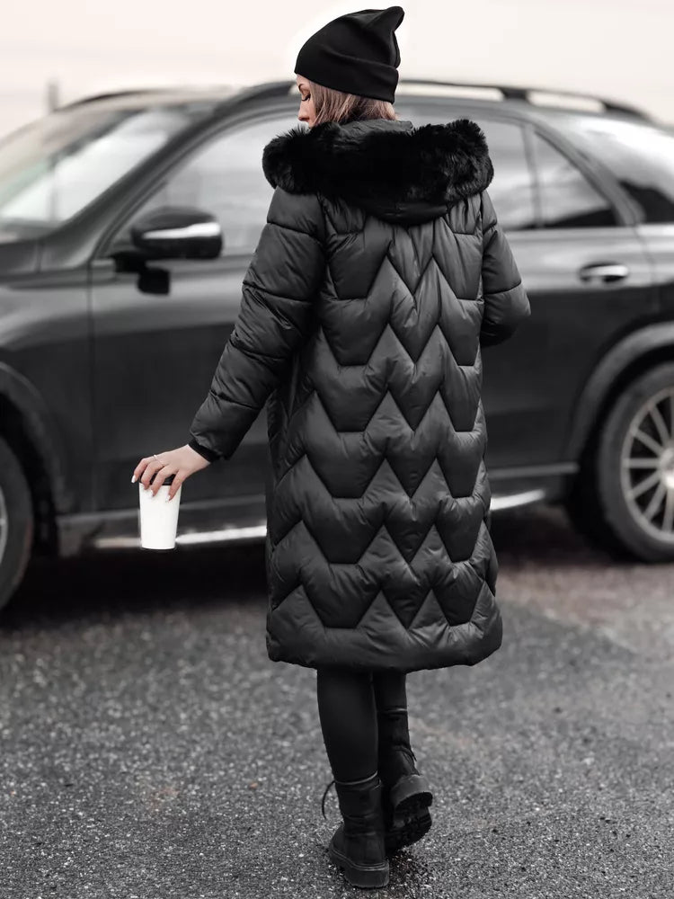 Women's long black jacket with black fur Inter