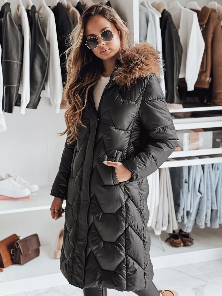 Women's long black jacket with brown fur Inter