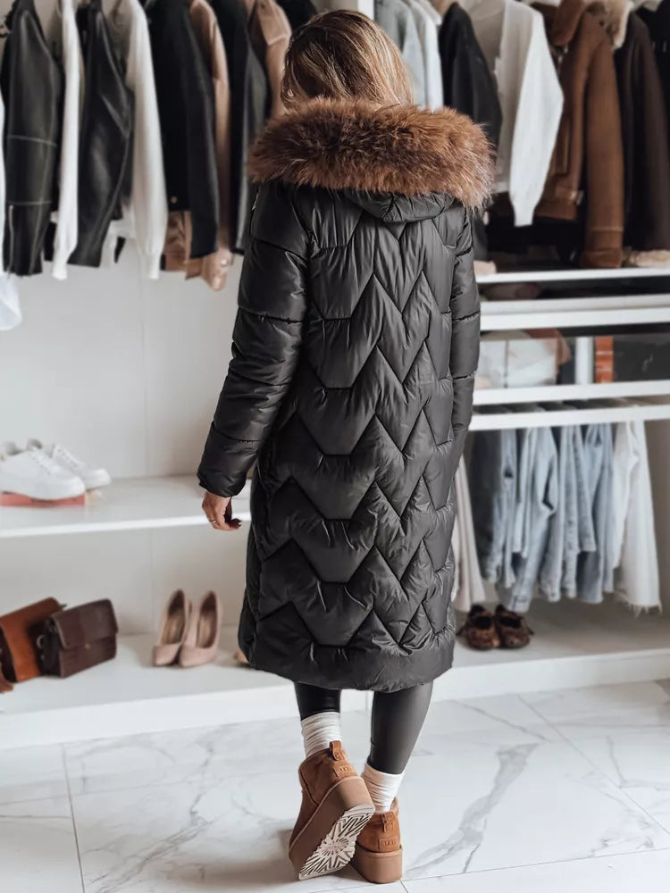 Women's long black jacket with brown fur Inter