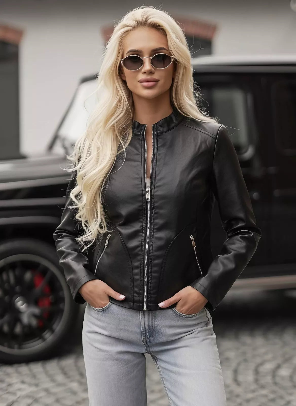 Women's black leather jacket Emeli