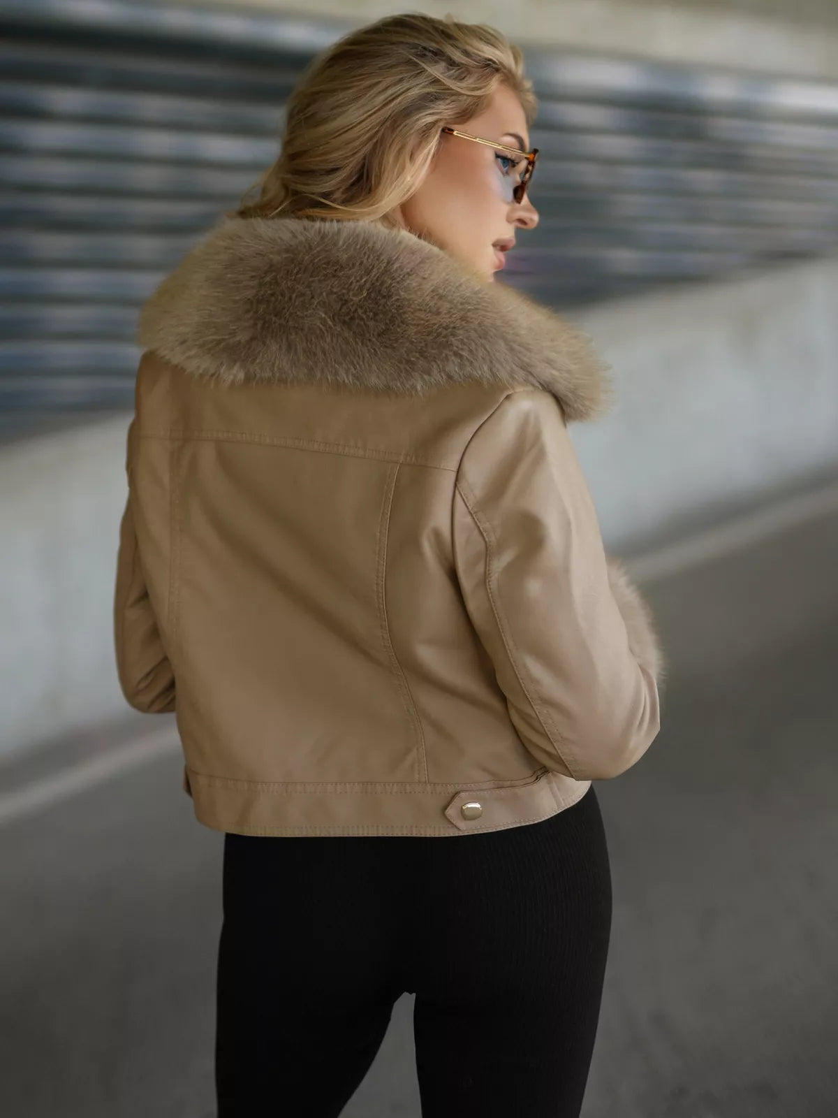 Women's brown leather jacket with fur Portal