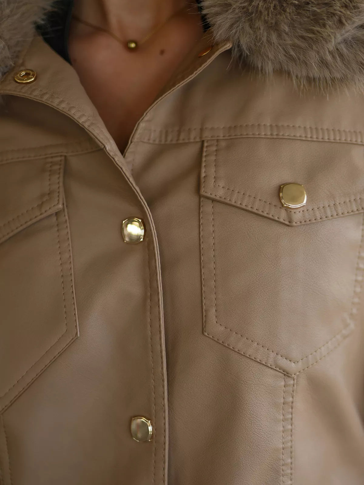 Women's brown leather jacket with fur Portal