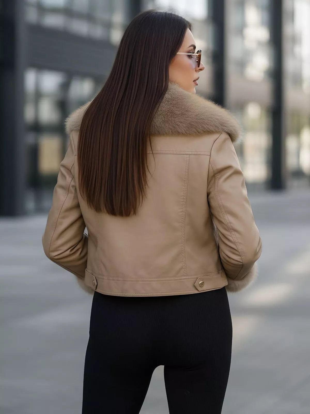 Women's brown leather jacket with fur Portal