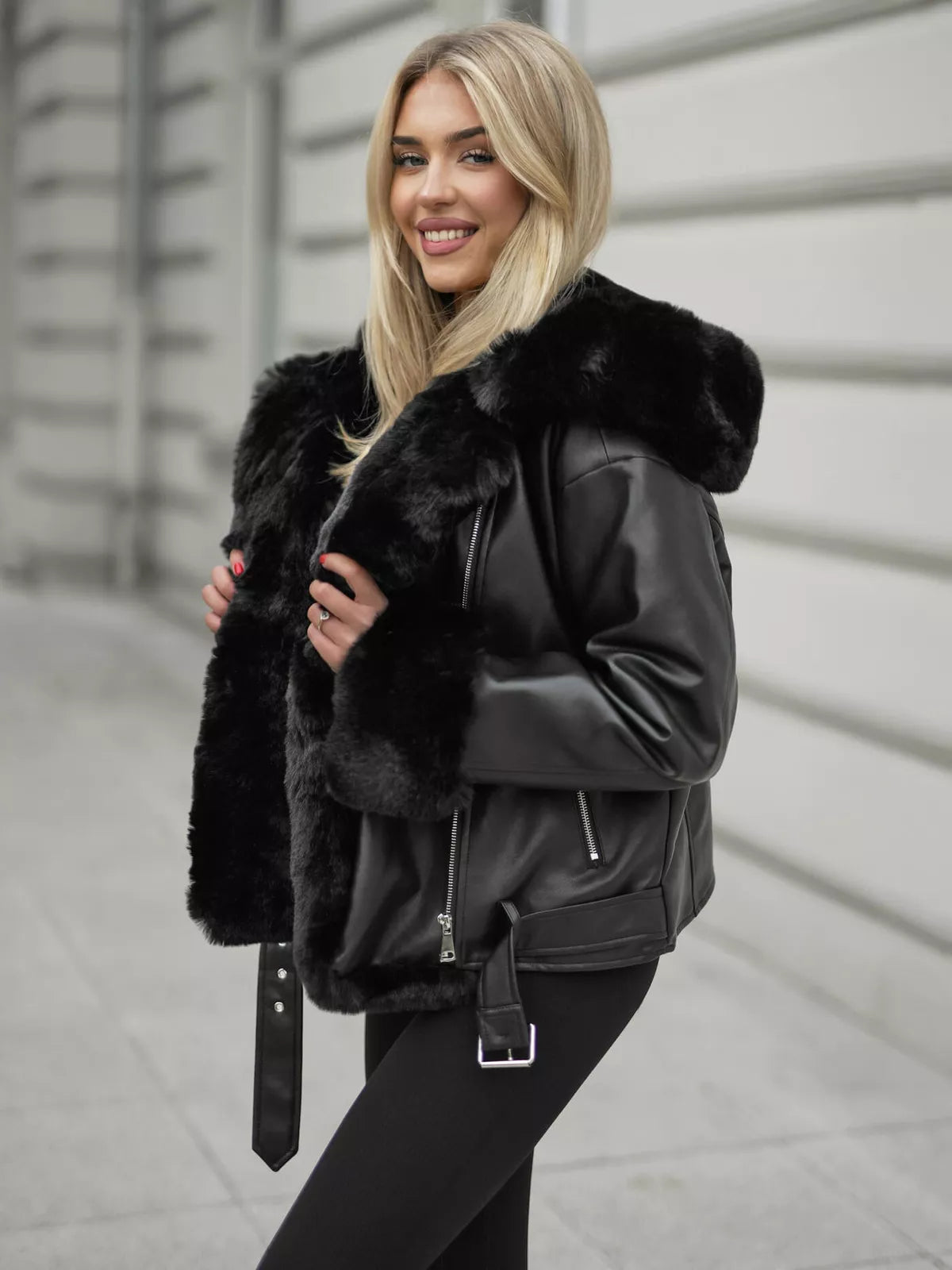 Women's black jacket with black fur Nikol