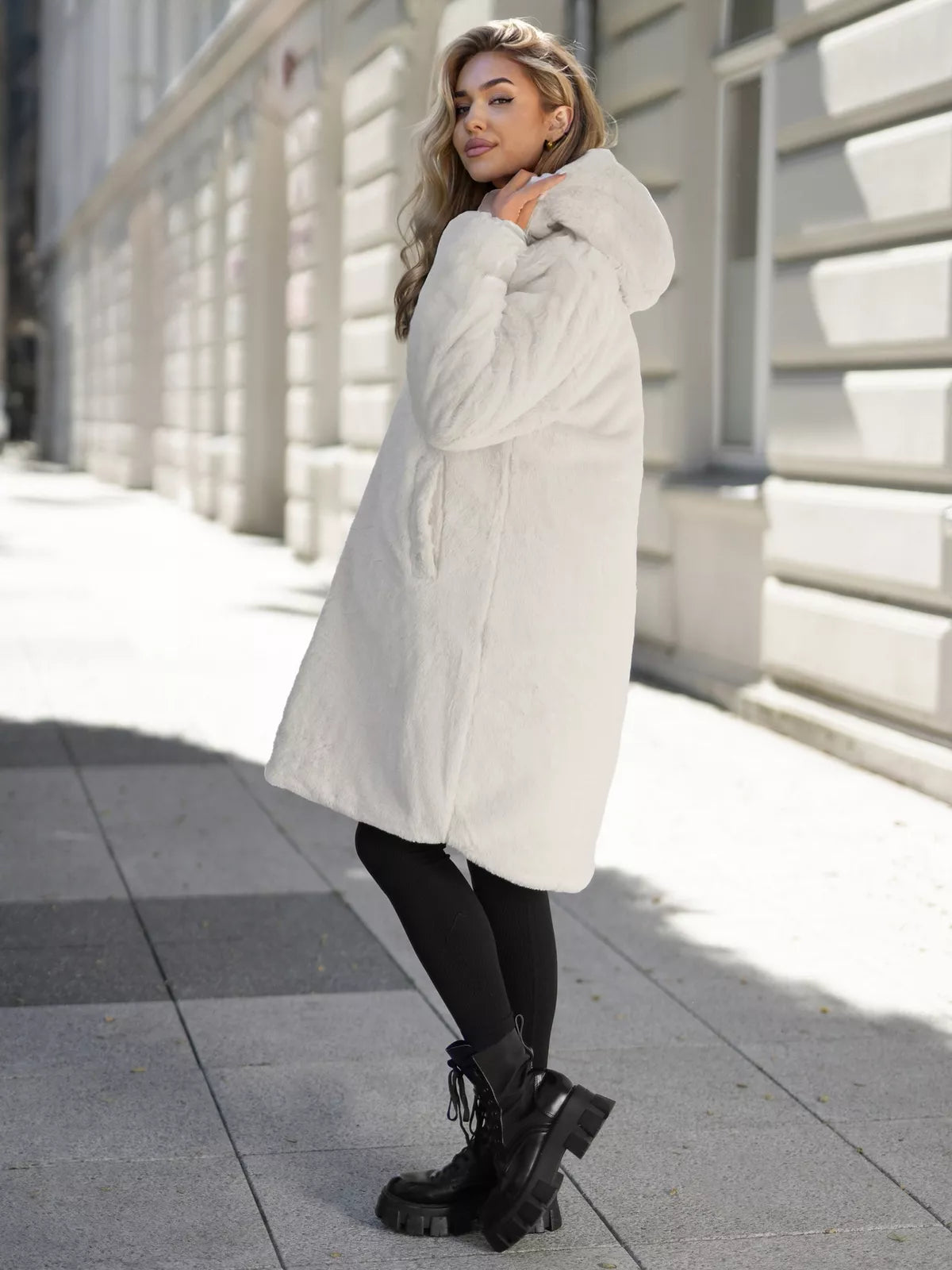 Women's winter reversible brown jacket with hood Ela