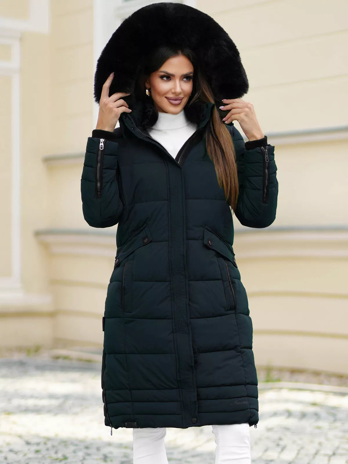 Marni long women's dark blue winter jacket