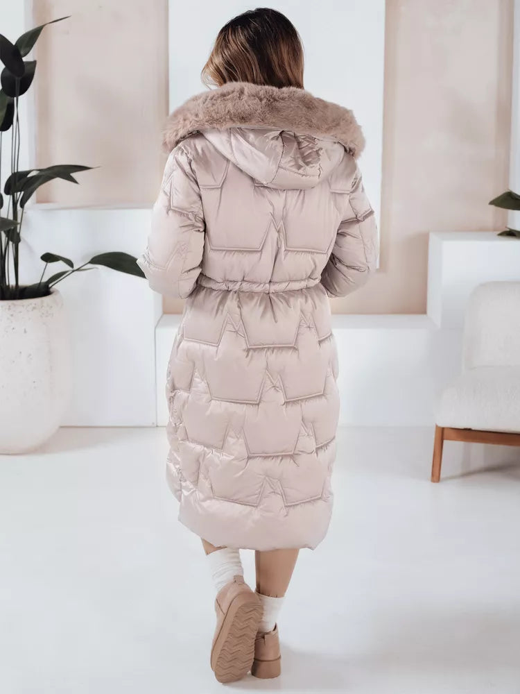 Women's long winter jacket with fur, beige Velis
