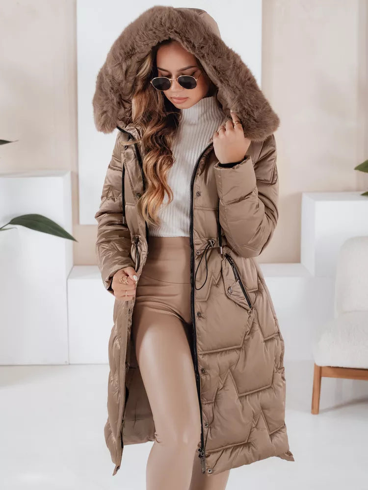 Women's long winter jacket with fur in brown Velis