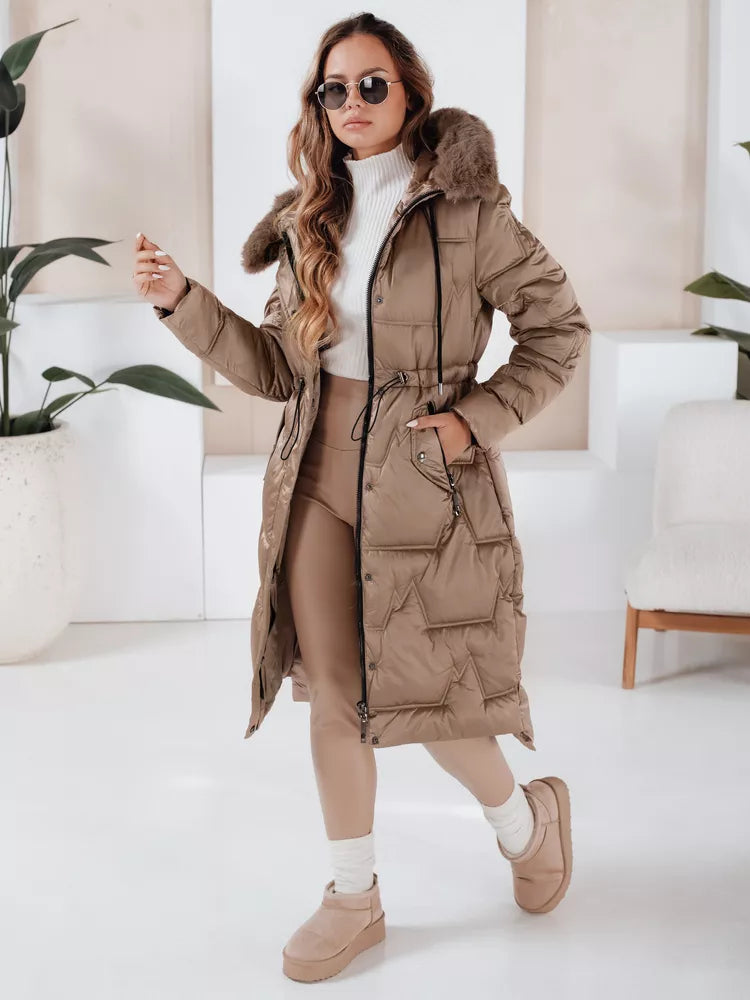 Women's long winter jacket with fur in brown Velis