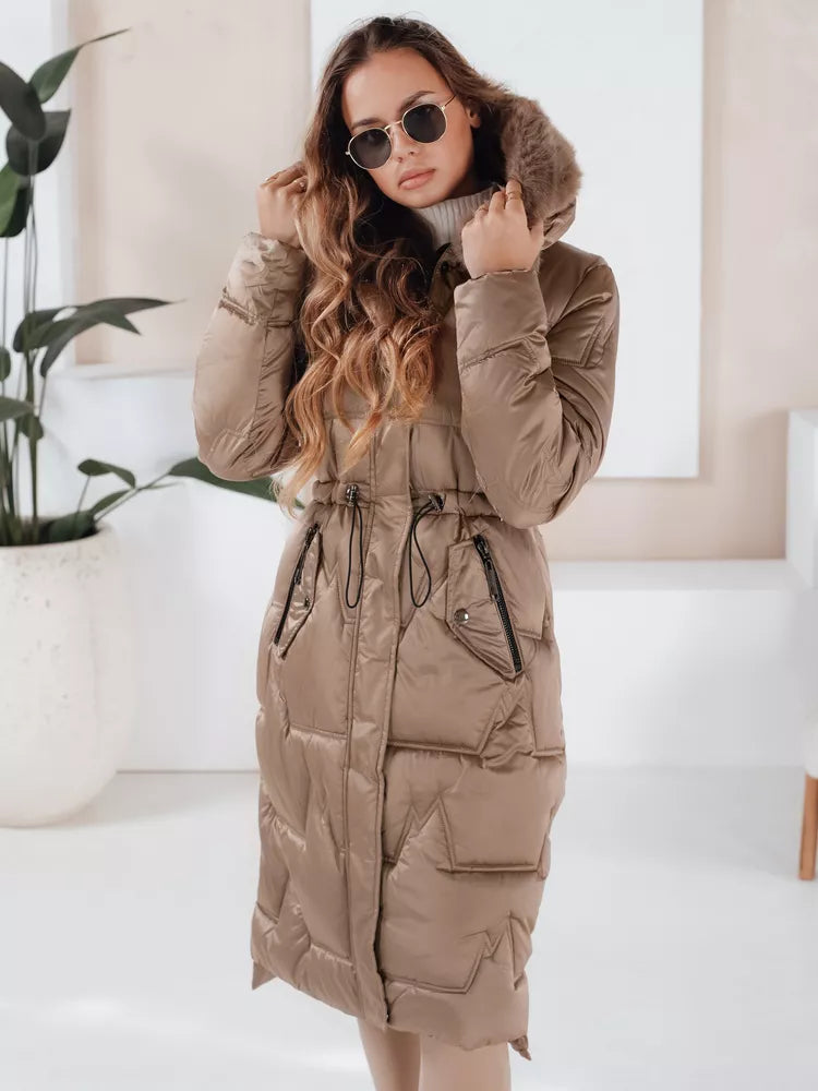 Women's long winter jacket with fur in brown Velis