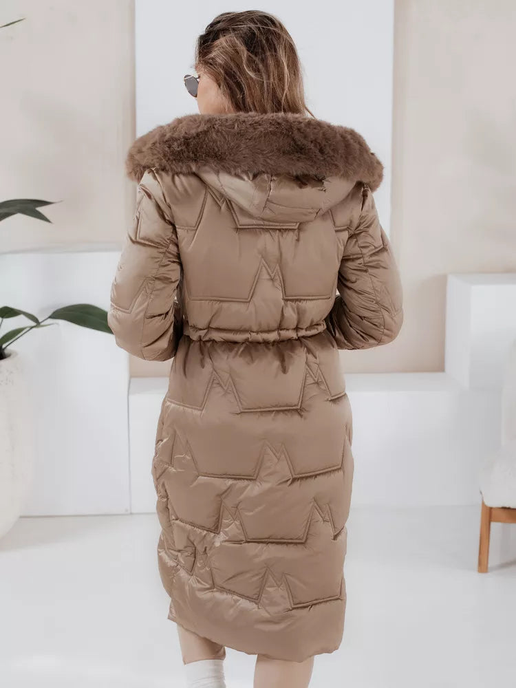 Women's long winter jacket with fur in brown Velis