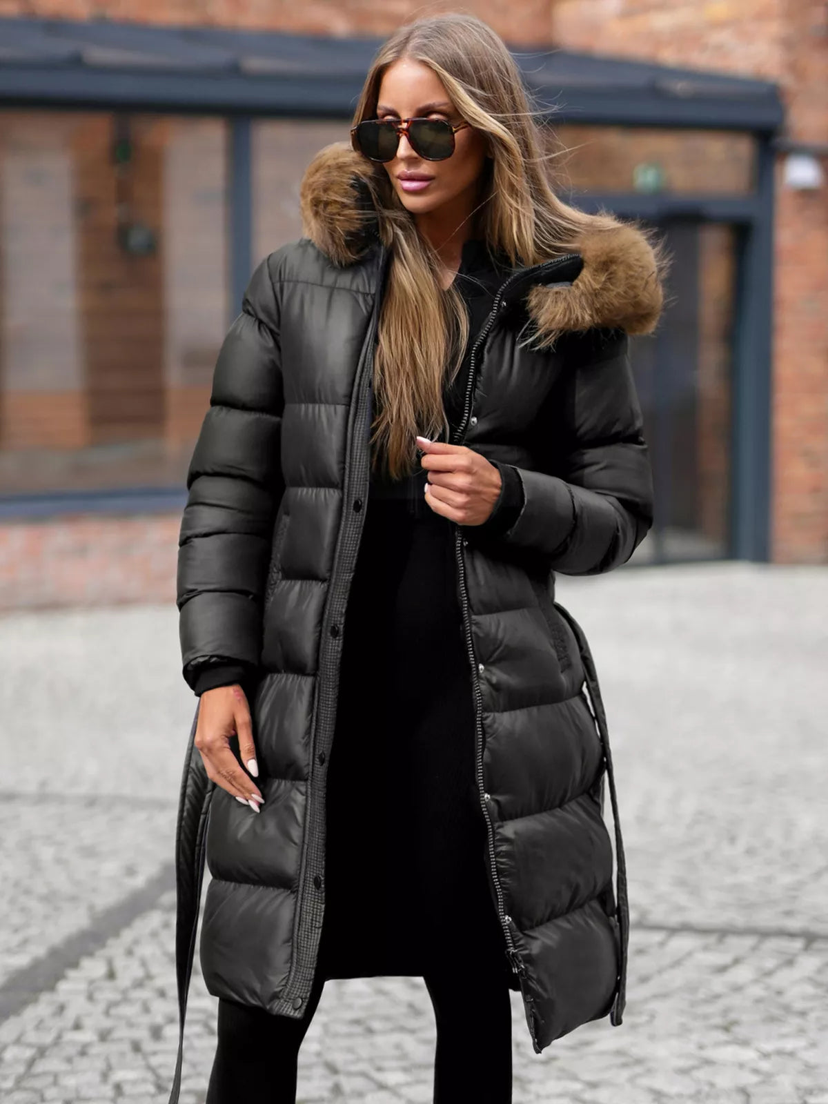 Women's black winter jacket with hood Merin