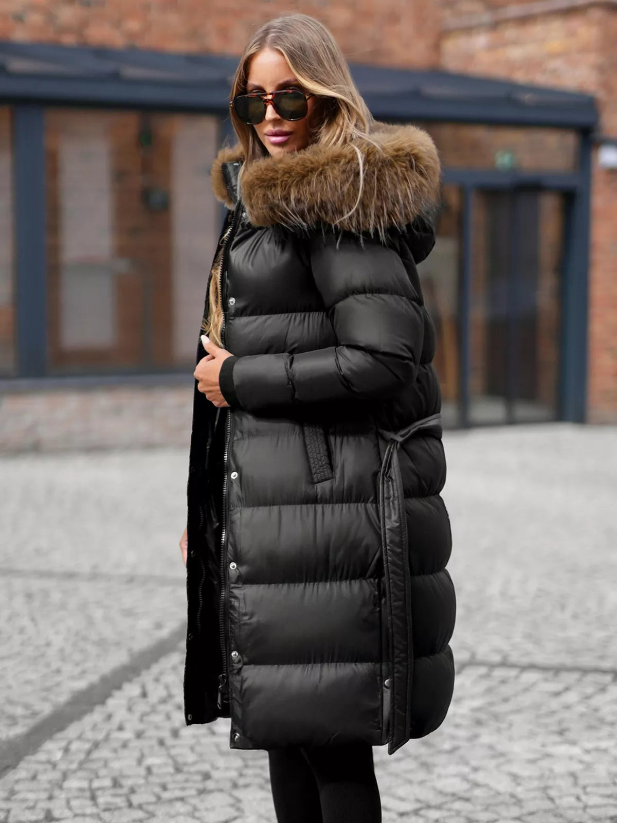 Women's black winter jacket with hood Merin