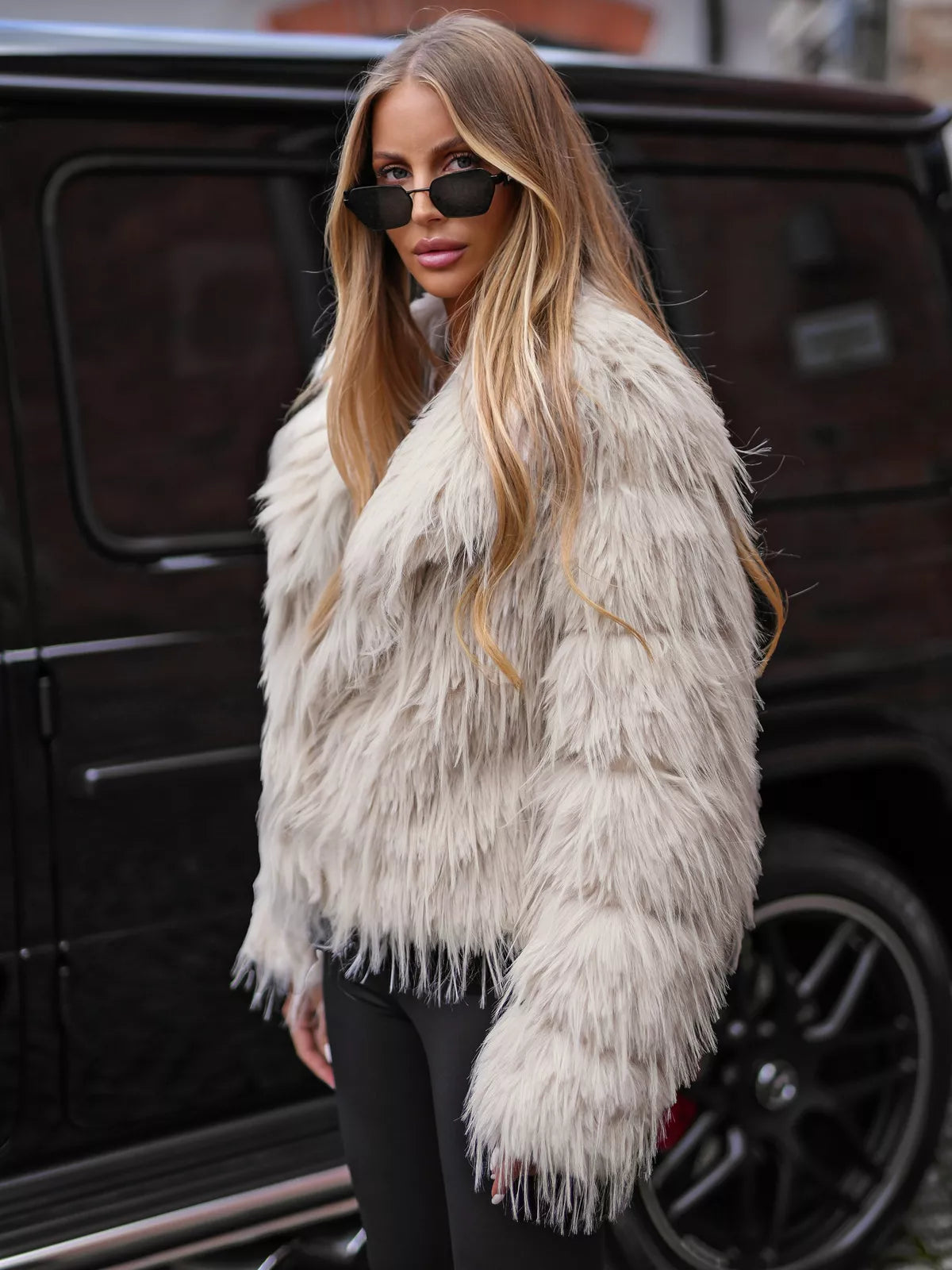 Women's brown winter fur jacket