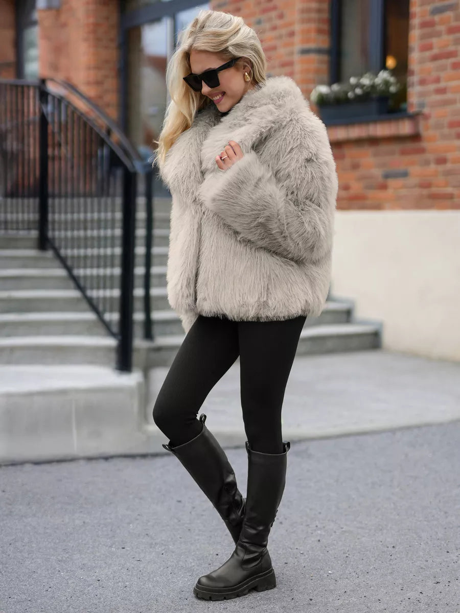 Women's gray faux fur jacket Sofin