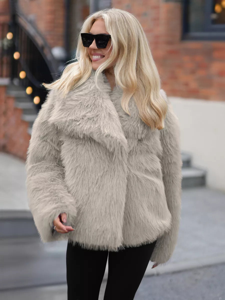 Women's gray faux fur jacket Sofin