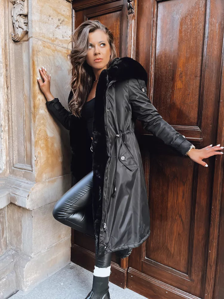 Black long women's jacket Harpe