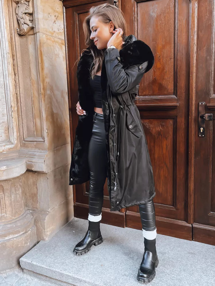 Black long women's jacket Harpe