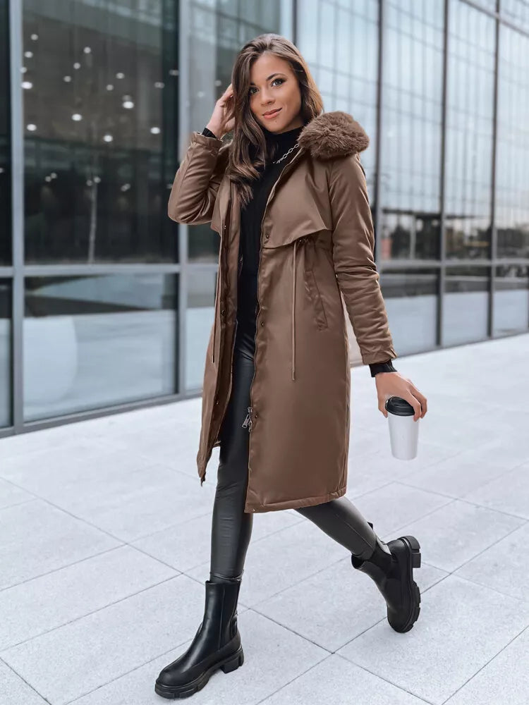 Brown long women's jacket Juste