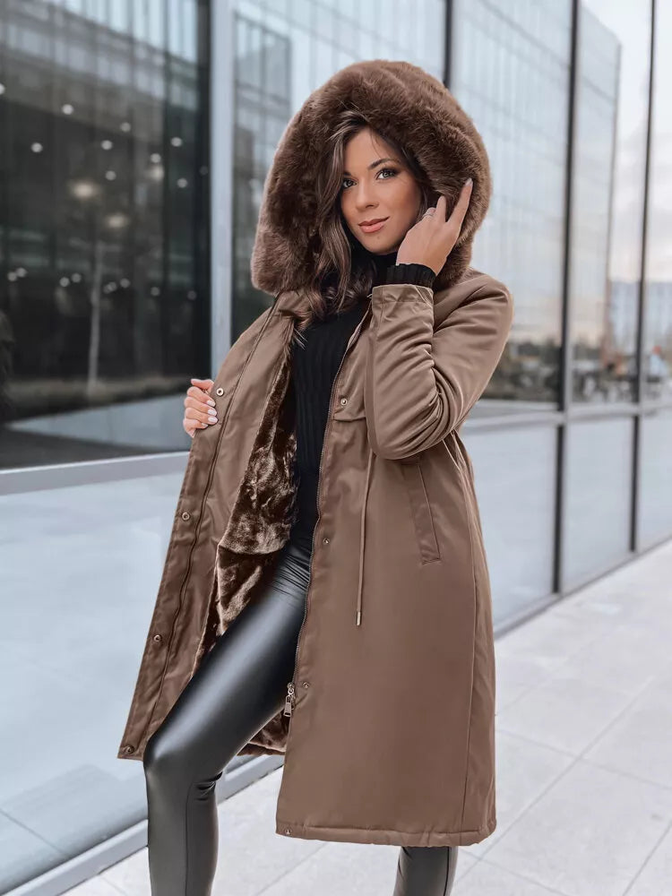 Brown long women's jacket Juste