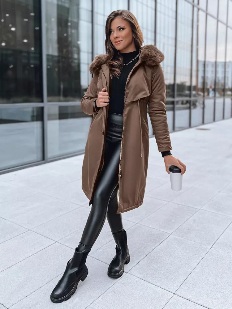 Brown long women's jacket Juste