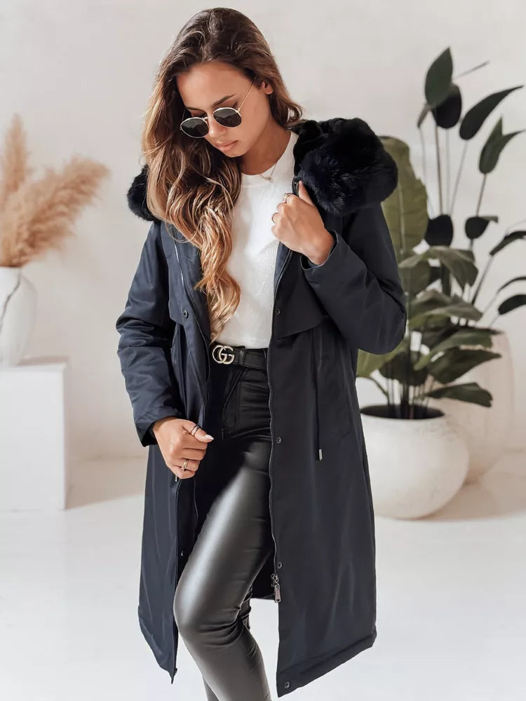 Navy blue long women's jacket Juste