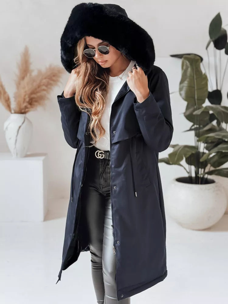 Navy blue long women's jacket Juste