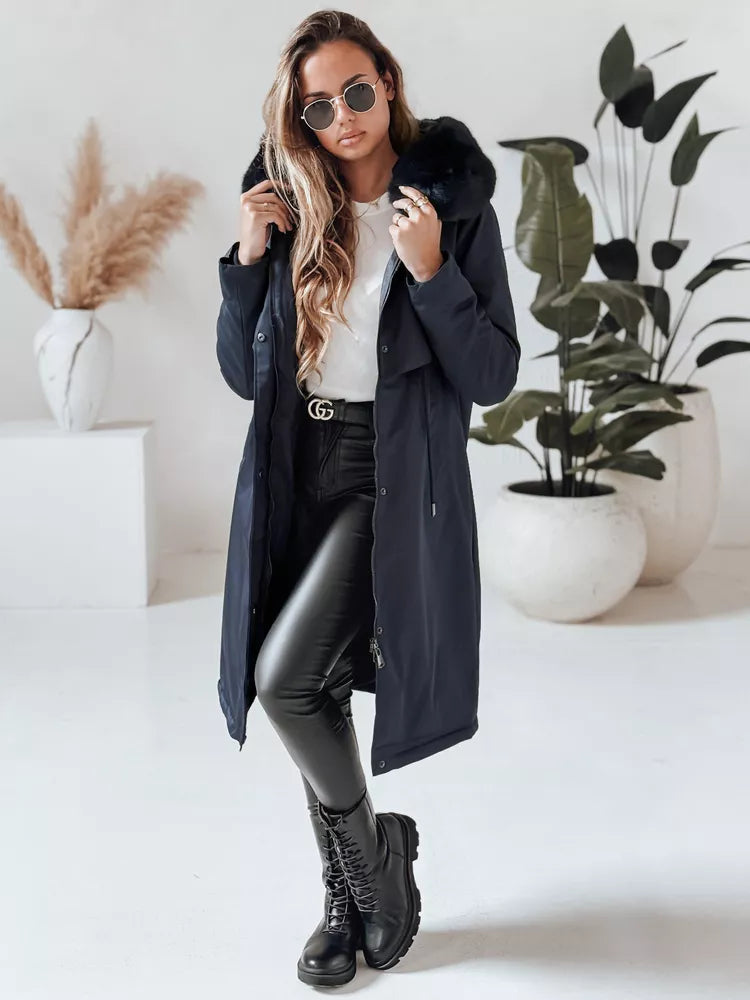 Navy blue long women's jacket Juste