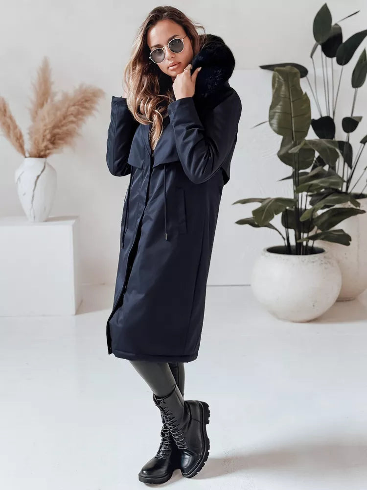 Navy blue long women's jacket Juste