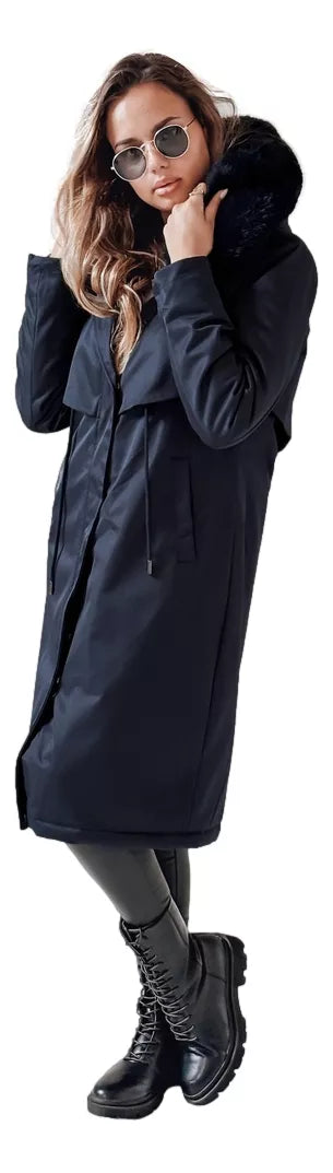 Navy blue long women's jacket Juste
