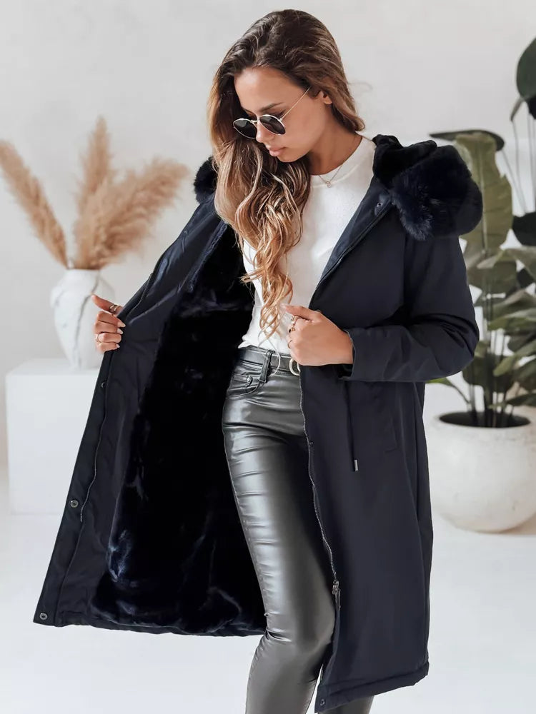 Navy blue long women's jacket Juste