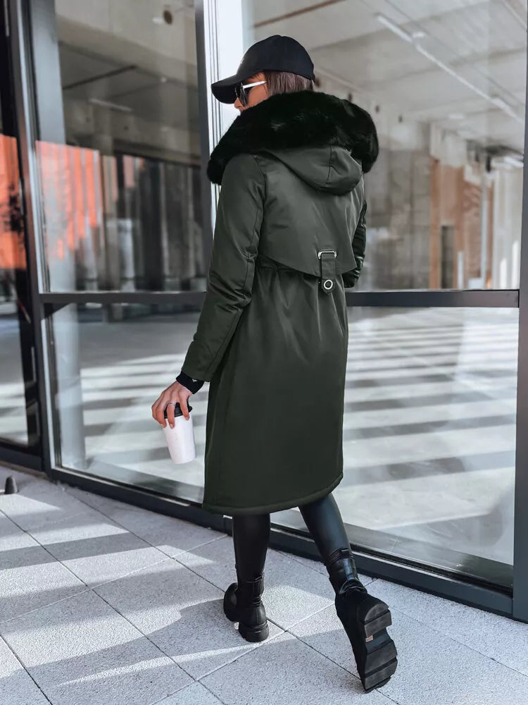 Khaki long women's jacket Juste