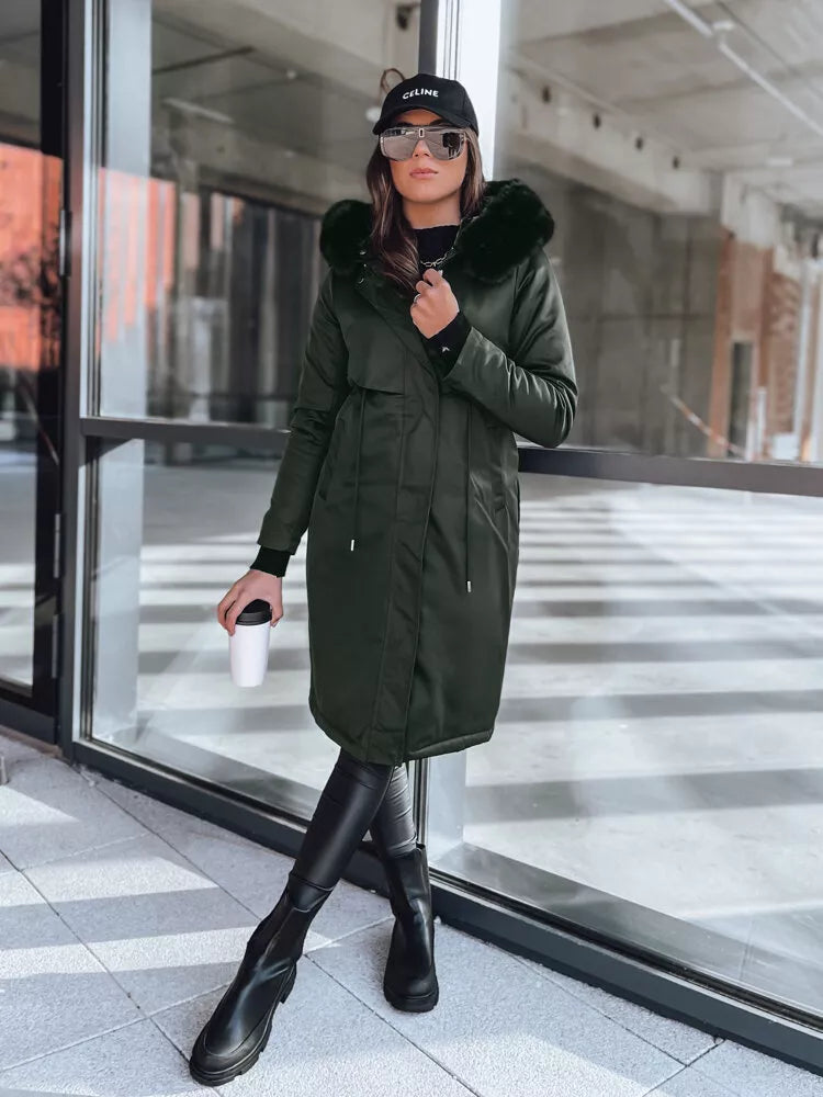 Khaki long women's jacket Juste