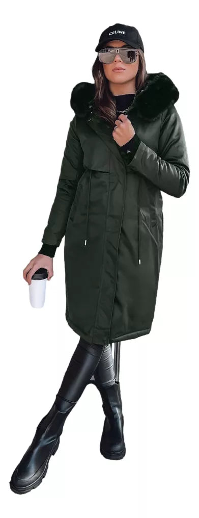 Khaki long women's jacket Juste