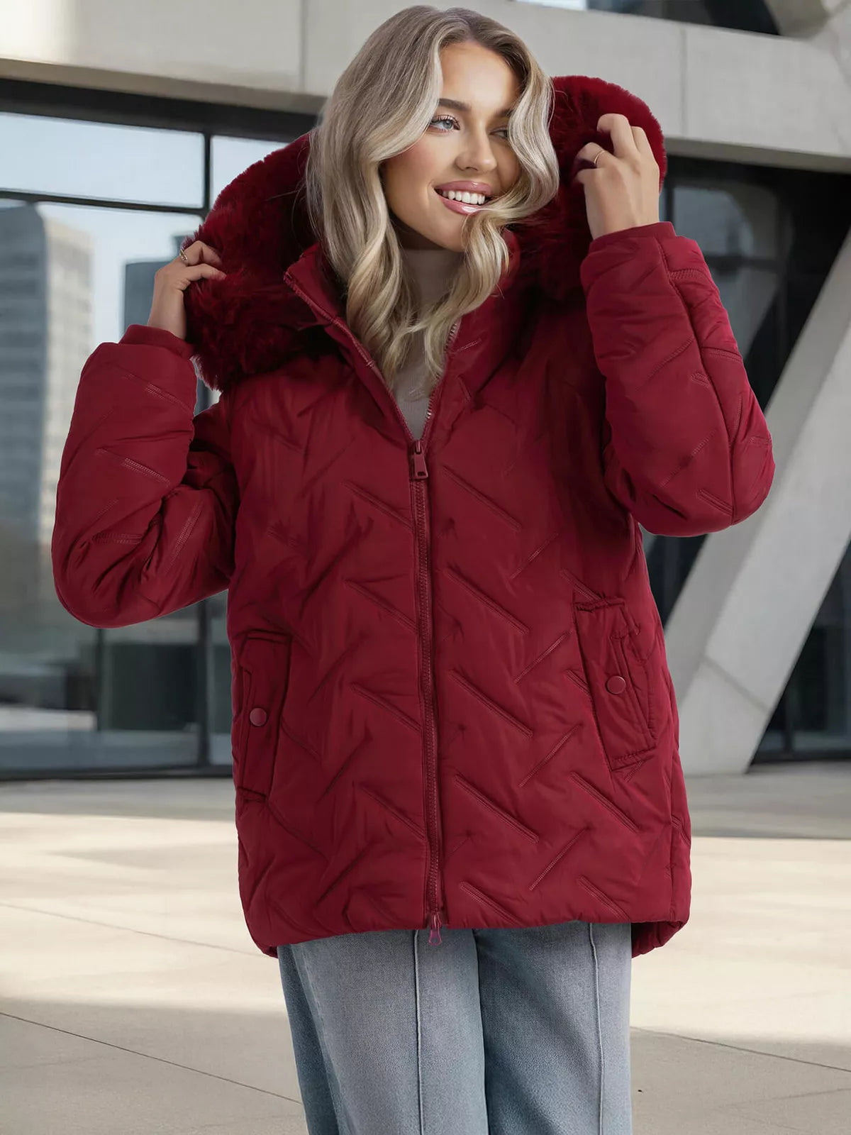 Women's burgundy winter jacket with hood Levi