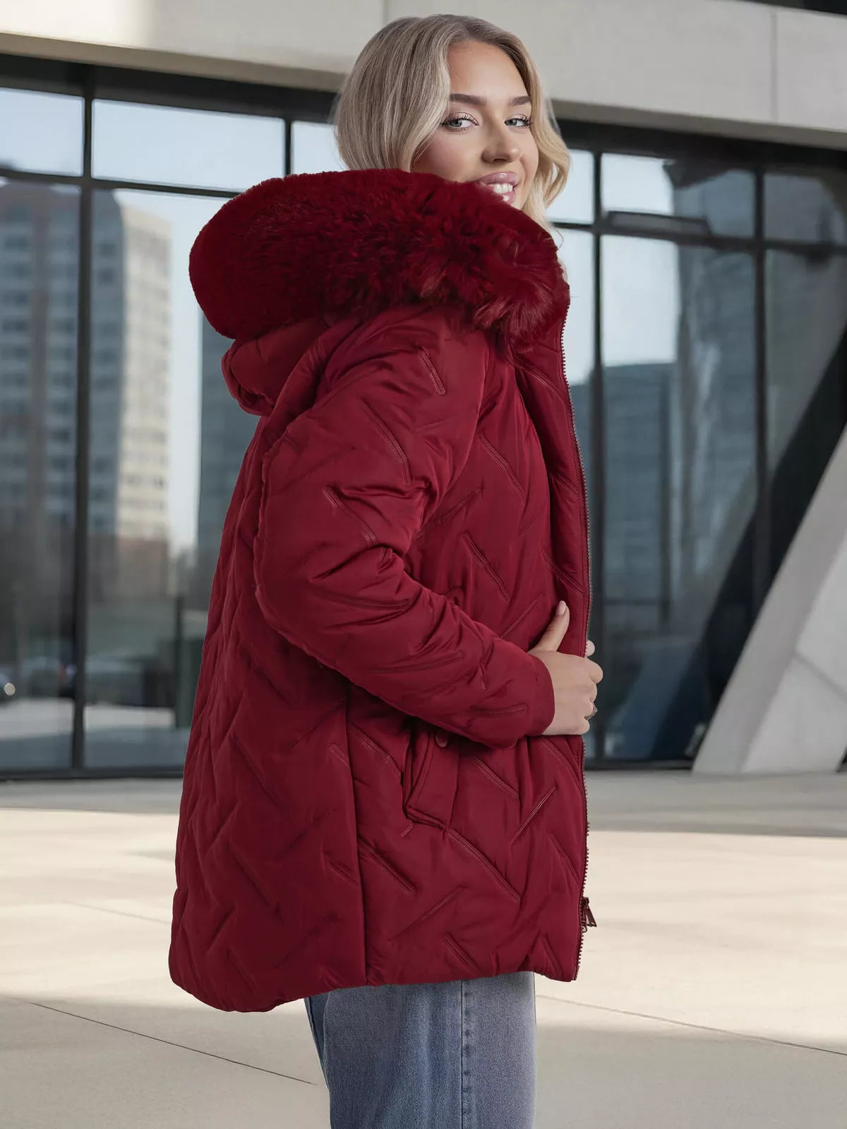 Women's burgundy winter jacket with hood Levi