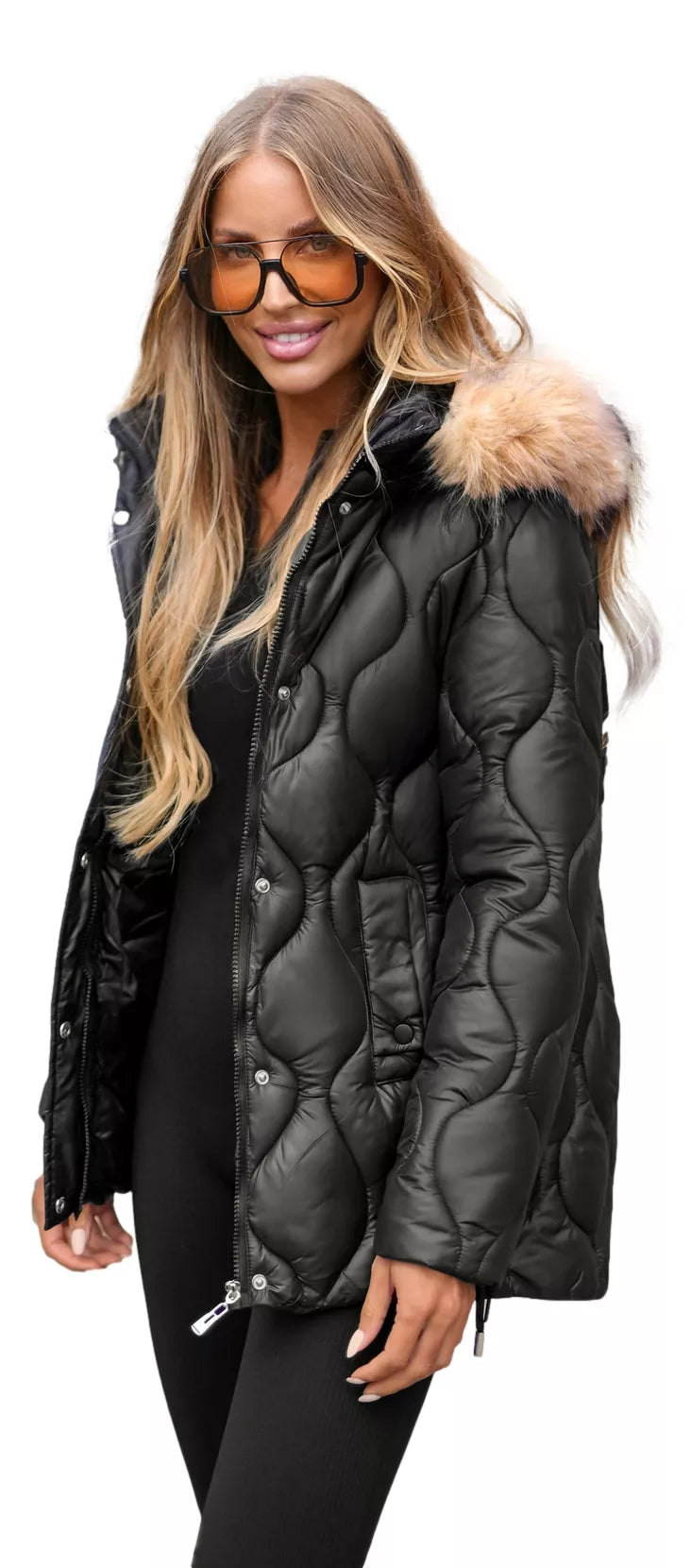 Women's black jacket with brown fur Mona