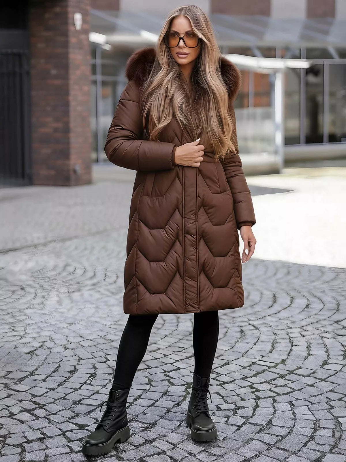 Žieminė ilga moteriška ruda striukė Klein