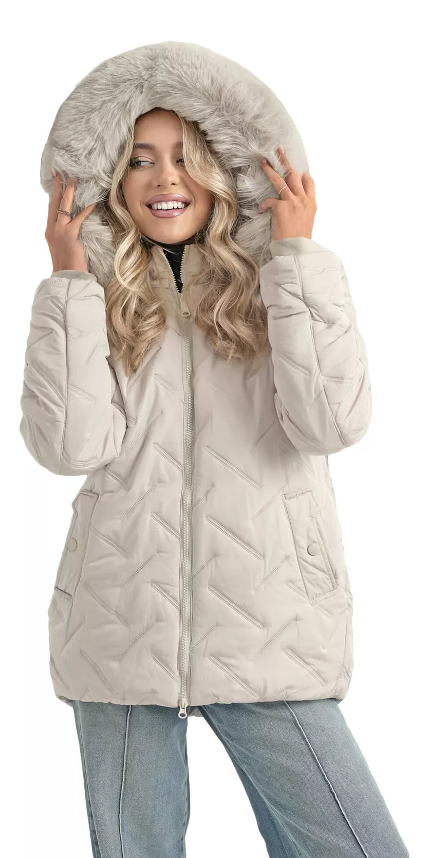 Women's light gray winter jacket with hood Levi