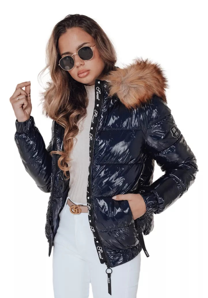 Women's shiny navy blue jacket Melani
