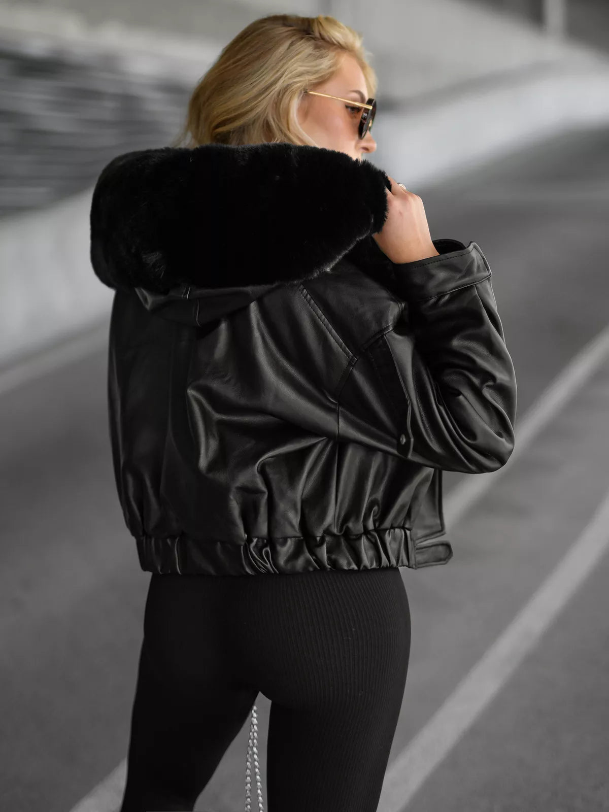 Women's black leather jacket Tiara