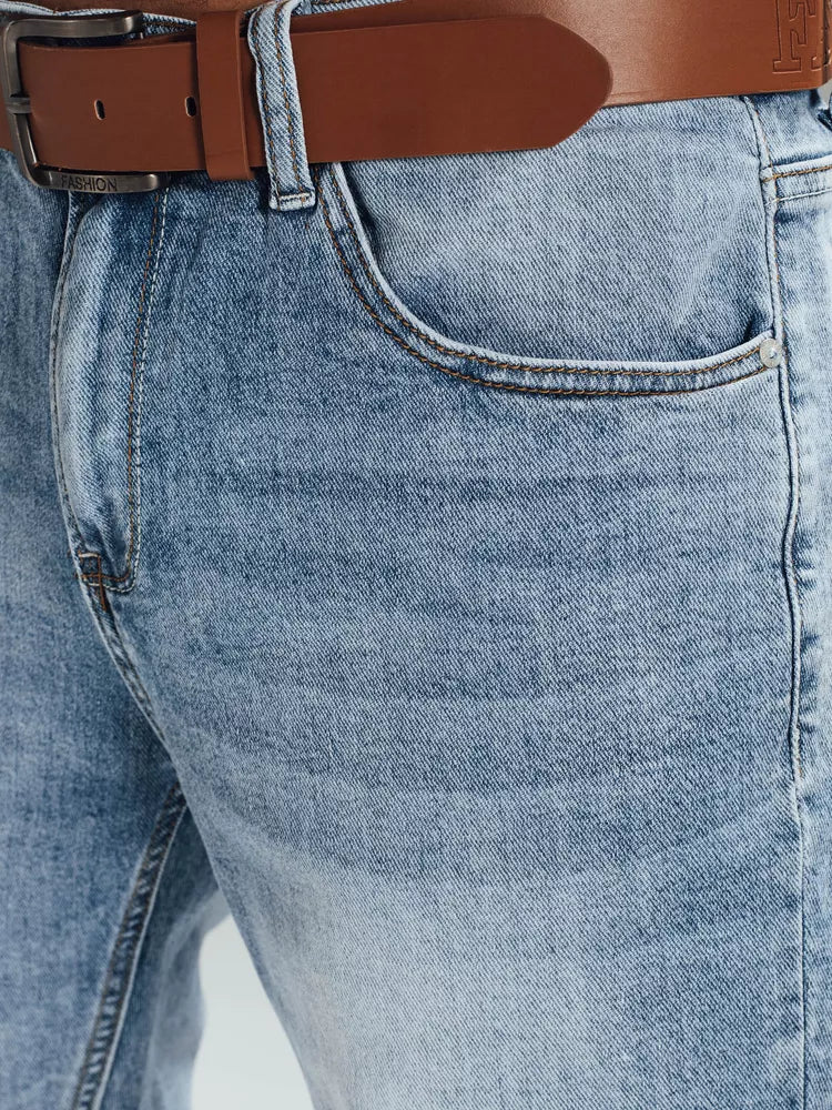 Men's blue denim shorts with belt Marty